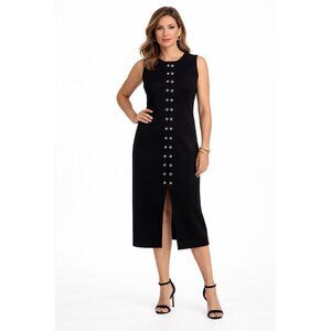 MISOOK midi dress shift sheath sleeveless grommet detail knitwear black LARGE